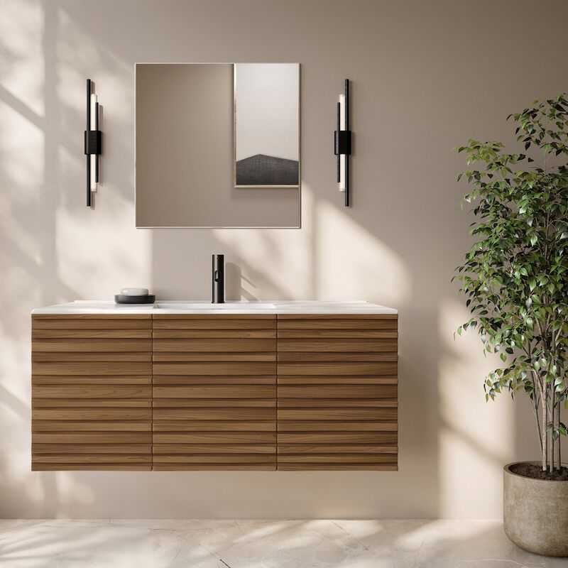 Cascade 48" Wall-Mounted Bathroom Vanity in Brown Oak with Sink Top image number 1