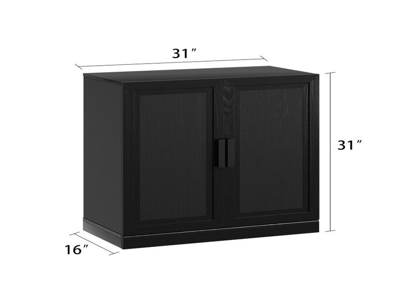 62" High Black Wicker Door Wood Grain Decorative Storage Cabinet with 12 Shelves