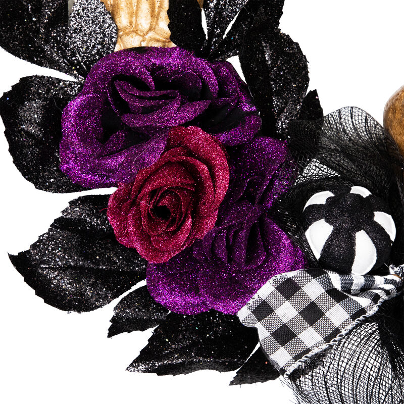 Skull with Hands and Purple Roses Halloween Twig Wreath  22-Inch  Unlit image number 3