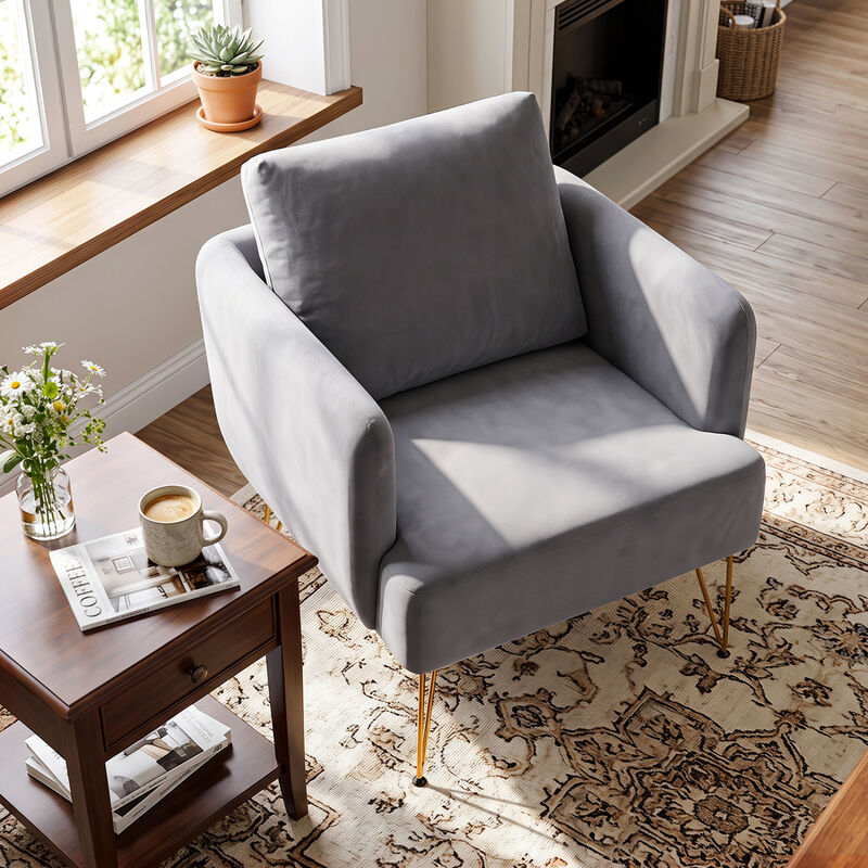 Accent Chair with Cushioned Backrest and Gold Metal Legs for Bedroom image number 3