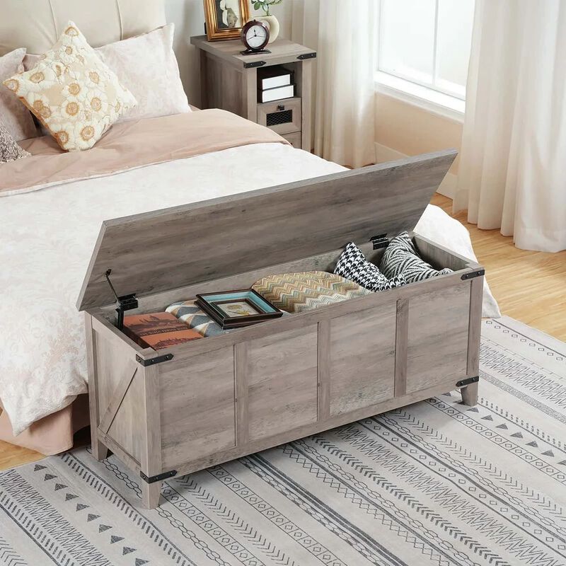 Wooden Storage Chest with Lift Top for Living Room and Bedroom-Greige image number 3