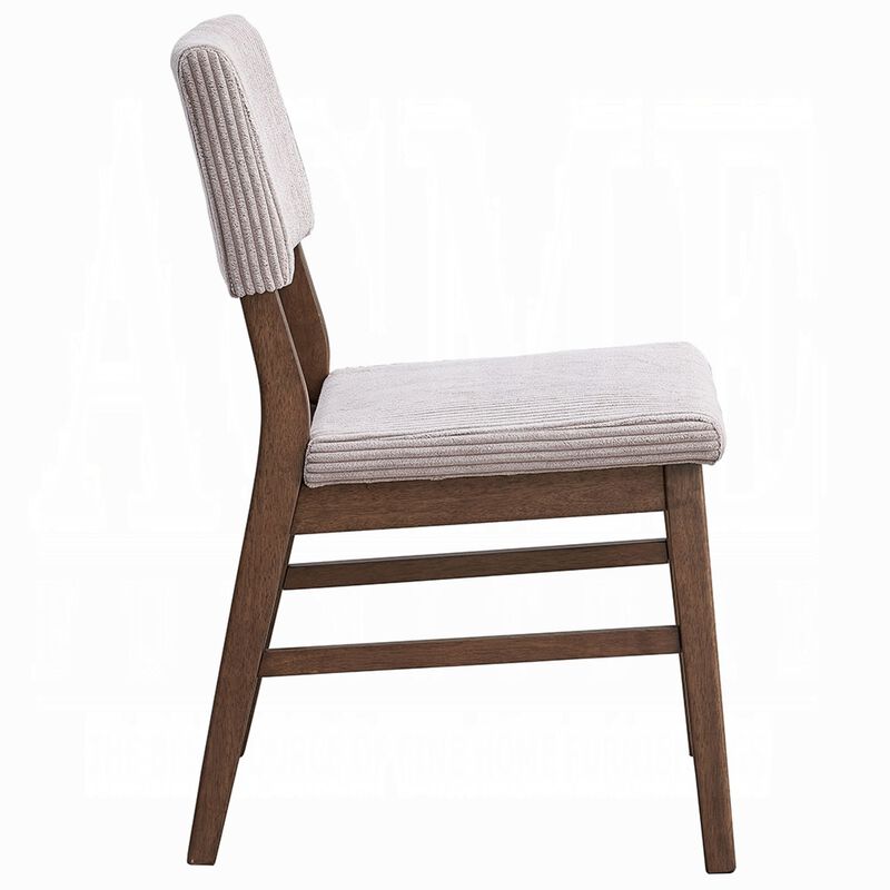 Koen Dining Side Chair Set of 2, Beige Corduroy Cushion, Walnut Brown