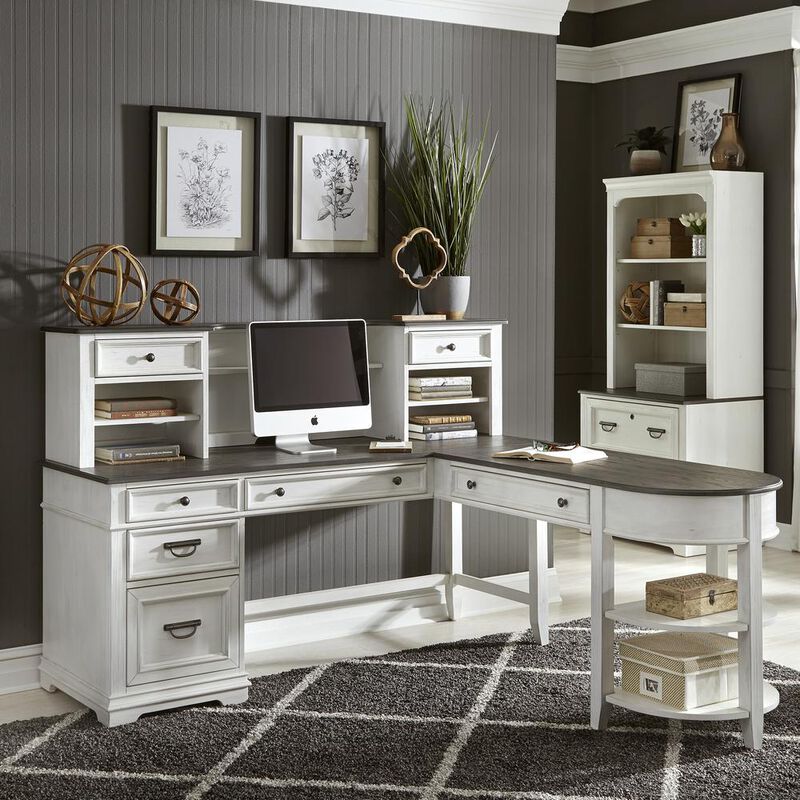 Liberty Furniture Allyson Park L Shaped Desk Set in Wirebrushed White w/ Charcoal Top image number 7