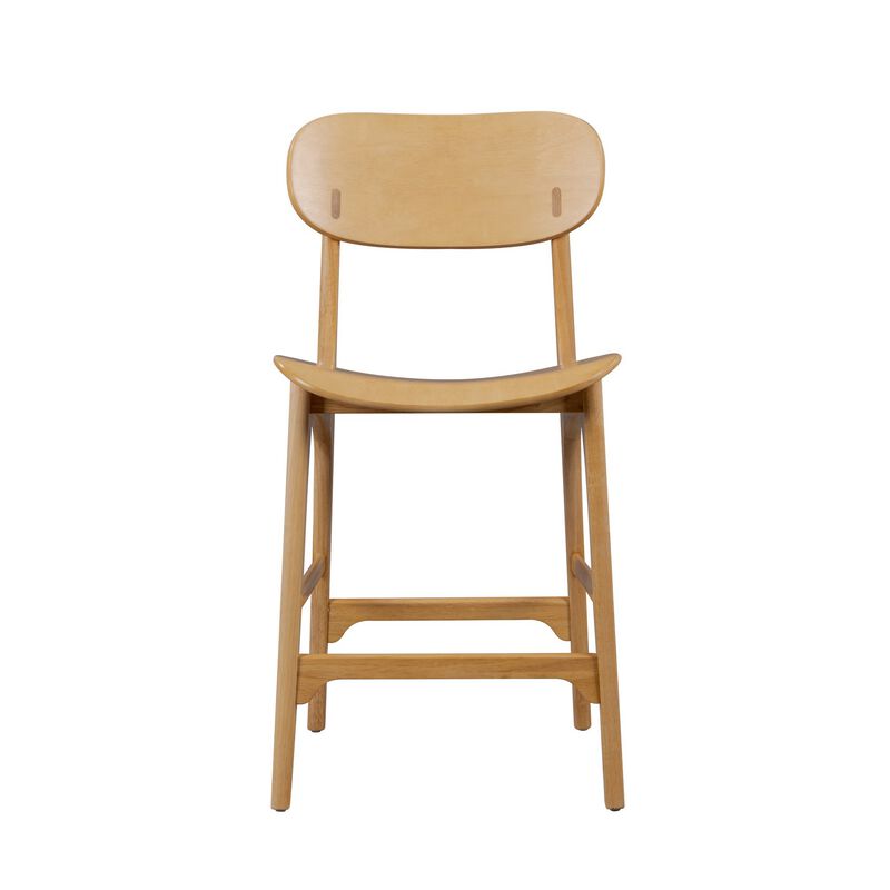 Seln 24 Inch Counter Stool Chair, Curved Seat, Open Back, Light Brown Wood - Benzara