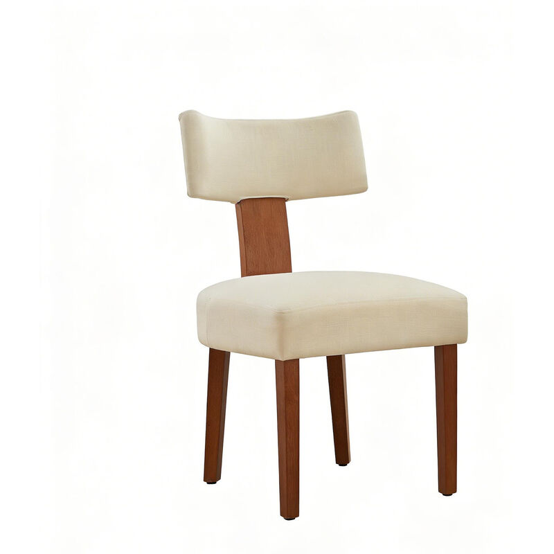 HomeRoots Set of Two Beige and Brown Linen and Solid Wood Dining Side Chairs