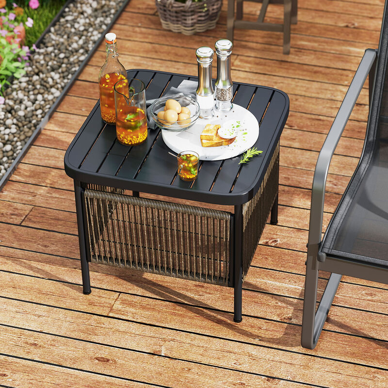 Outdoor Side Table with Built-in Umbrella Hole for Easy Shade-Black image number 7
