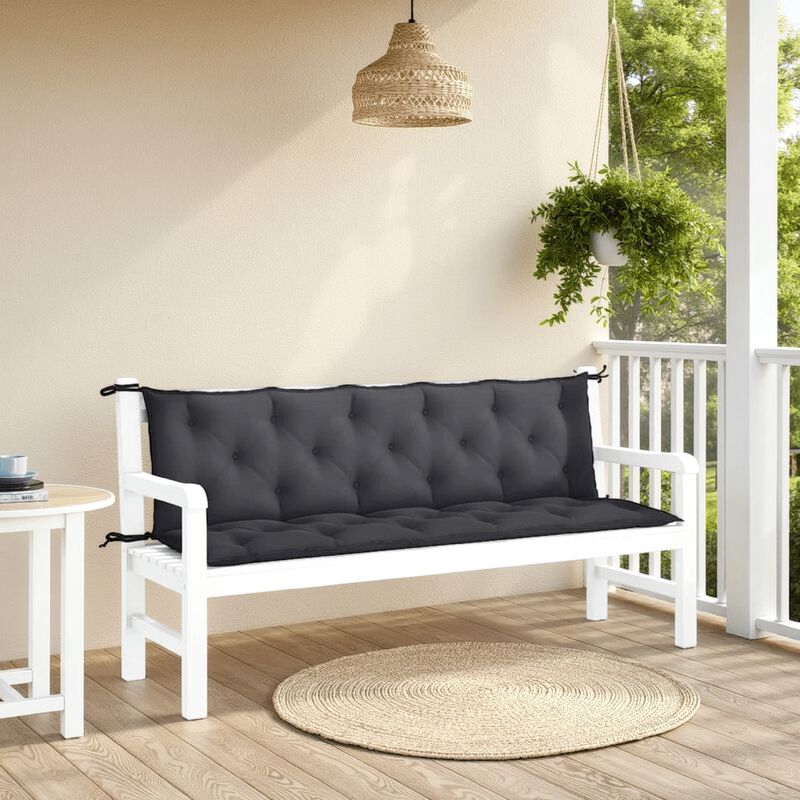 Claire Outdoor Cushion for Bench, 71 Inch, Black Tufted Oxford Fabric - Benzara