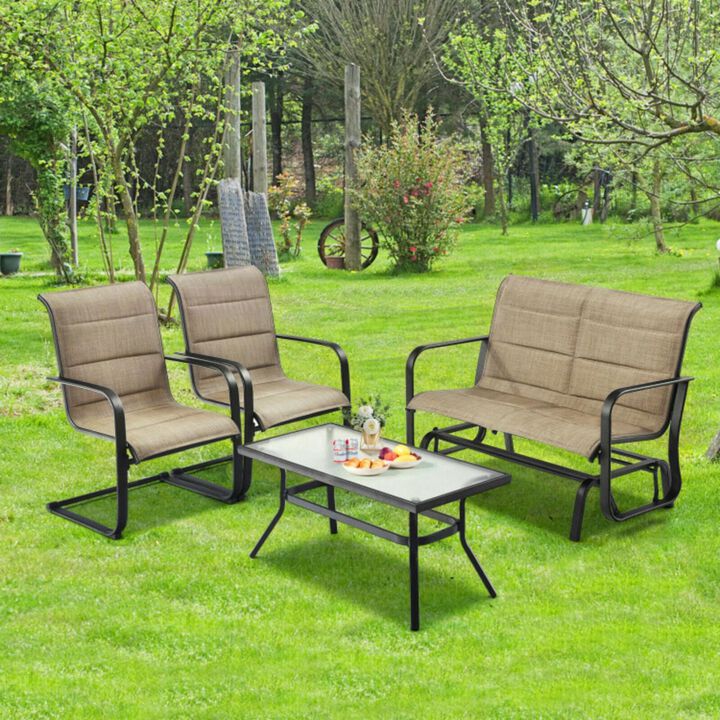 Hivvago 4 Pieces Outdoor Patio Furniture Set with Padded Glider Loveseat and Coffee Table