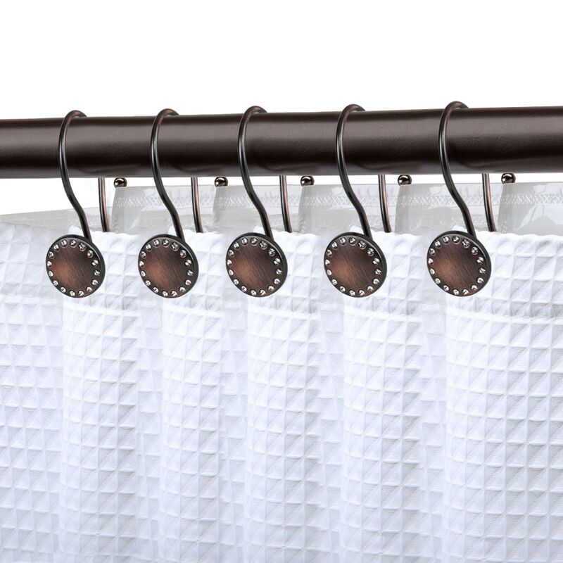 Metal Double Shower Curtain Hooks, Set of 12 image number 1