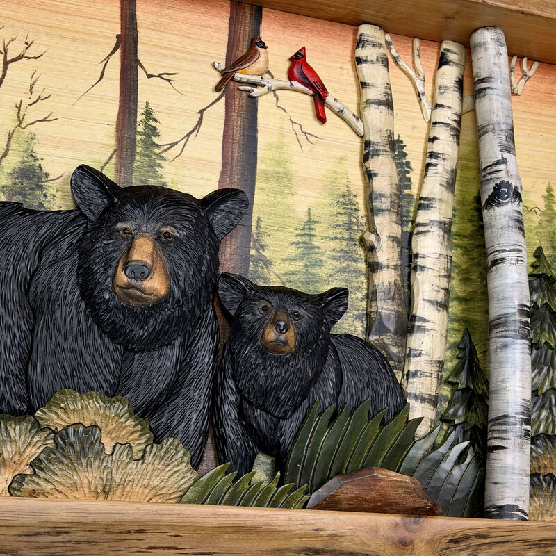 Rustic Bear Family in Woods Intarsia Wood Wall Sculpture 35.5x18 Indoor image number 3