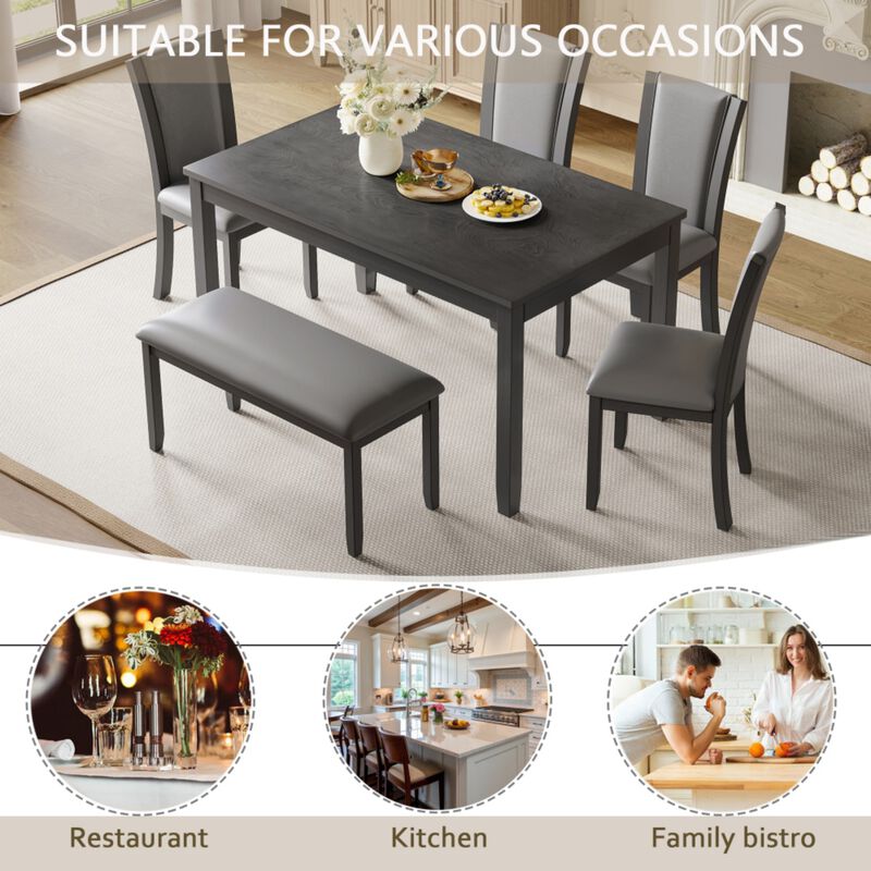 Pimmel 6‑Piece Rectangular Farmhouse Rustic  Dining Table Set image number 3