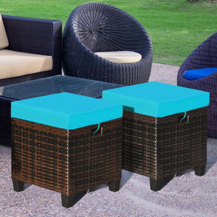 Hivvago 2 Pieces Patio Rattan Ottoman Set with Removable Cushions