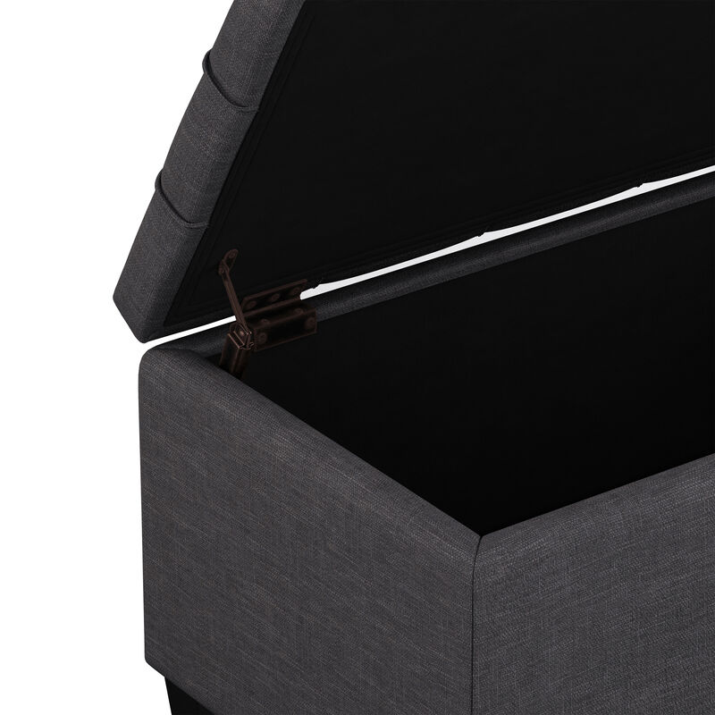 Sienna 33 inch Wide Transitional Rectangle Storage Ottoman Bench in Slate Grey Linen Look Fabric, Assembled image number 9
