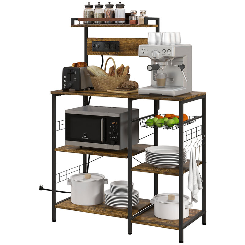 Baker's Rack with Charge Station, Industrial Microwave Stand