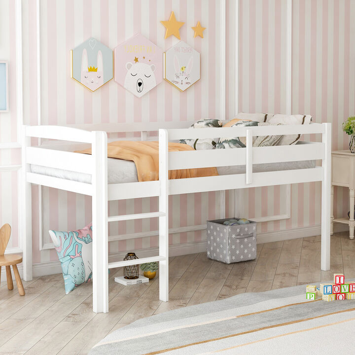 Whisen Twin Size Solid Wood Low Loft Bed with Ladder, Space Saving Loft Bed for Kids Bedroom