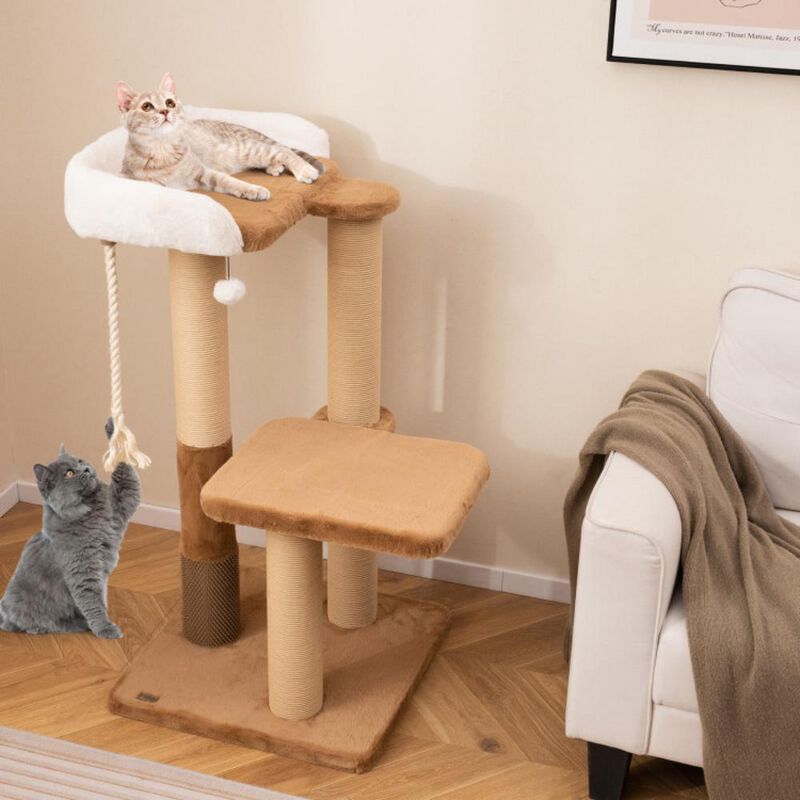 Hivvago 44 Inches Modern Cat Tree for Indoor Cats with Plush Padded Perch and Dangling Ball