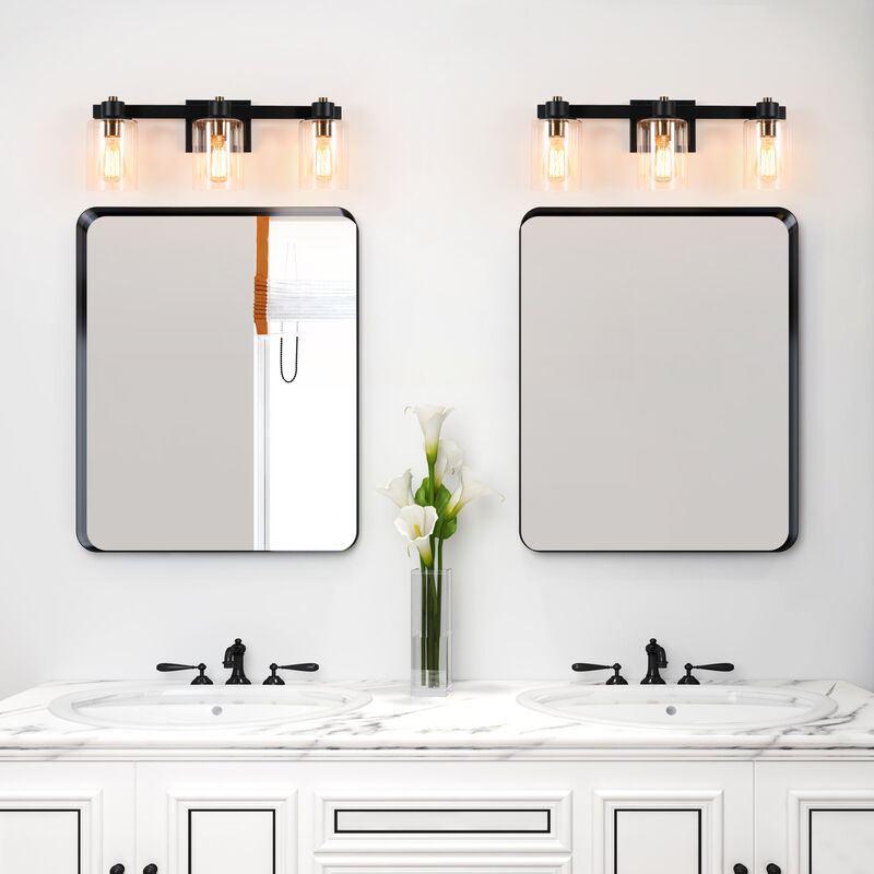 22.5"Black and Gold 3-Light Indoor Wall Sconce with Clear Glass Shades image number 5