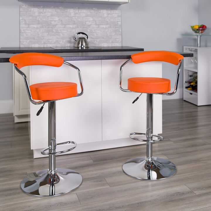 Flash Furniture Cruz Contemporary Orange Vinyl Adjustable Height Barstool with Arms and Chrome Base