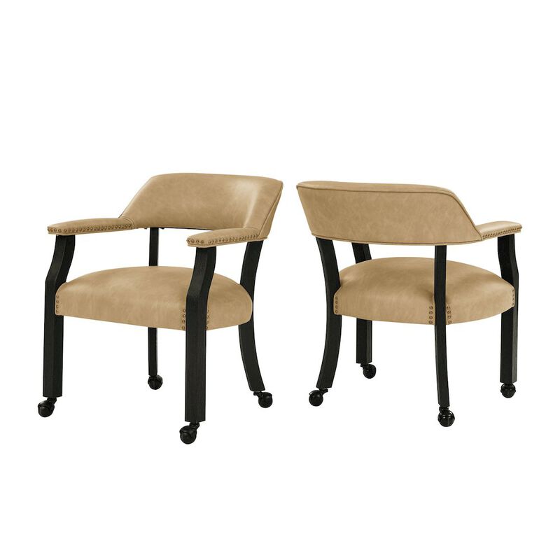 Rylie Dining Sand PU Arm Chair w/Caster