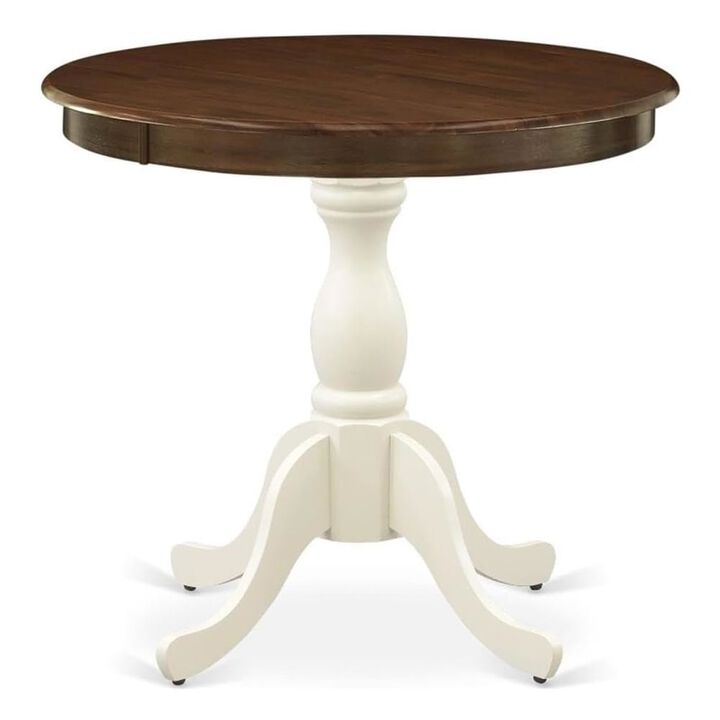 East West Furniture Dinning Table - Walnut Table Top and Linen White Pedestal Leg Finish