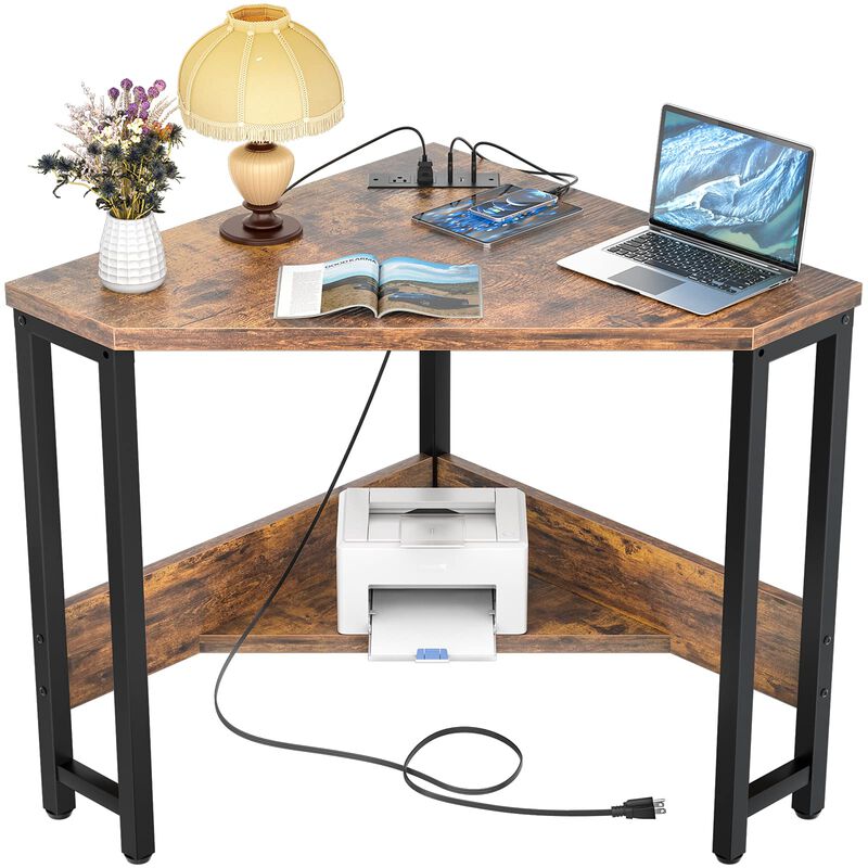armocity Corner Desk Small Desk with Outlets Corner Table for Small Space Industrial Computer Desk with USB Ports Triangle Desk