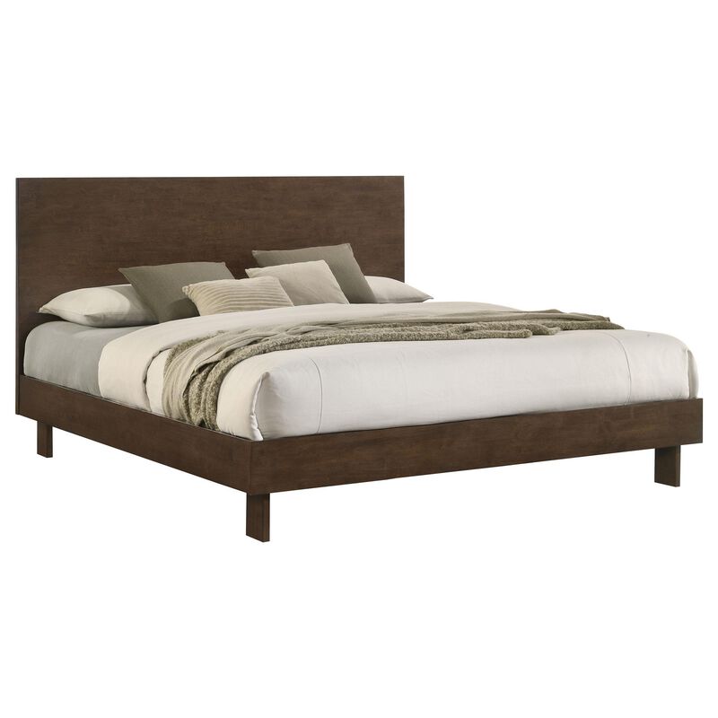 Genu King Size Platform Bed, Panel Headboard, Warm Walnut Brown Wood image number 1