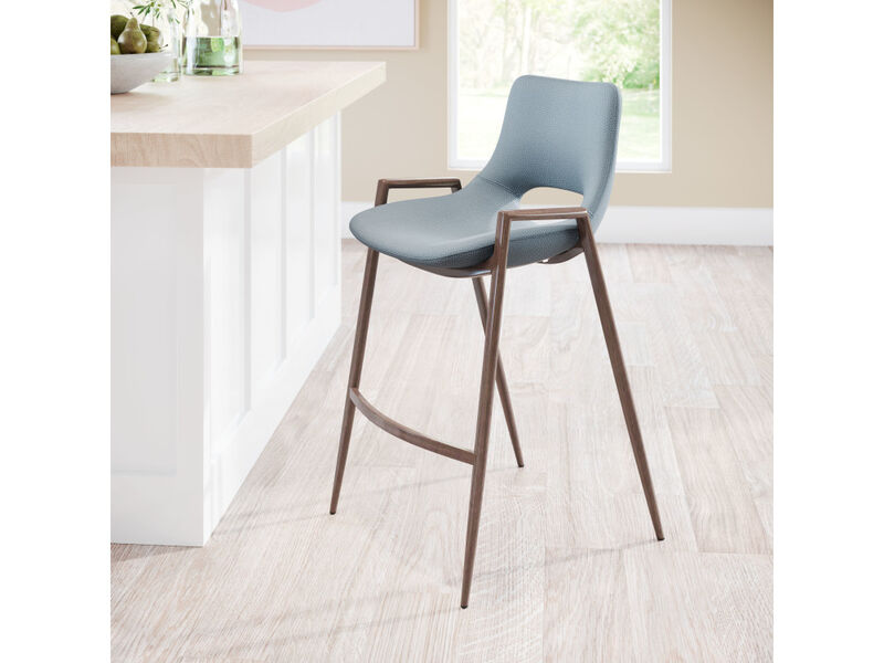 Desi Counter Stool (Set of 2) Azure Gray & Walnut