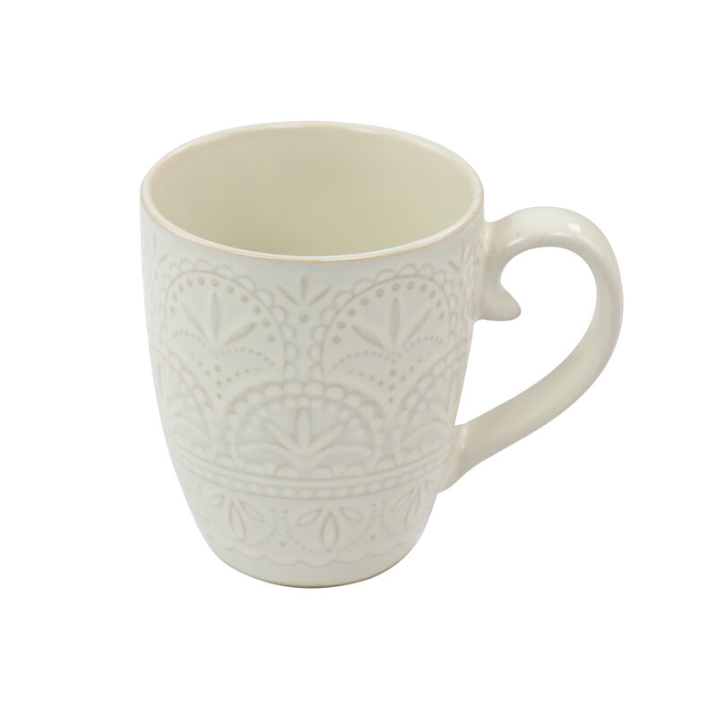 Elama White Lace 16 Piece Luxurious Stoneware Dinnerware with Complete Setting for 4