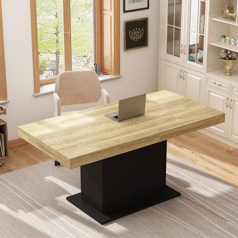 78.7 in. Width, Rectangle Wooden Grain Top & Black Bottom, Home Office Desk, Computer Desk, Writing Desk