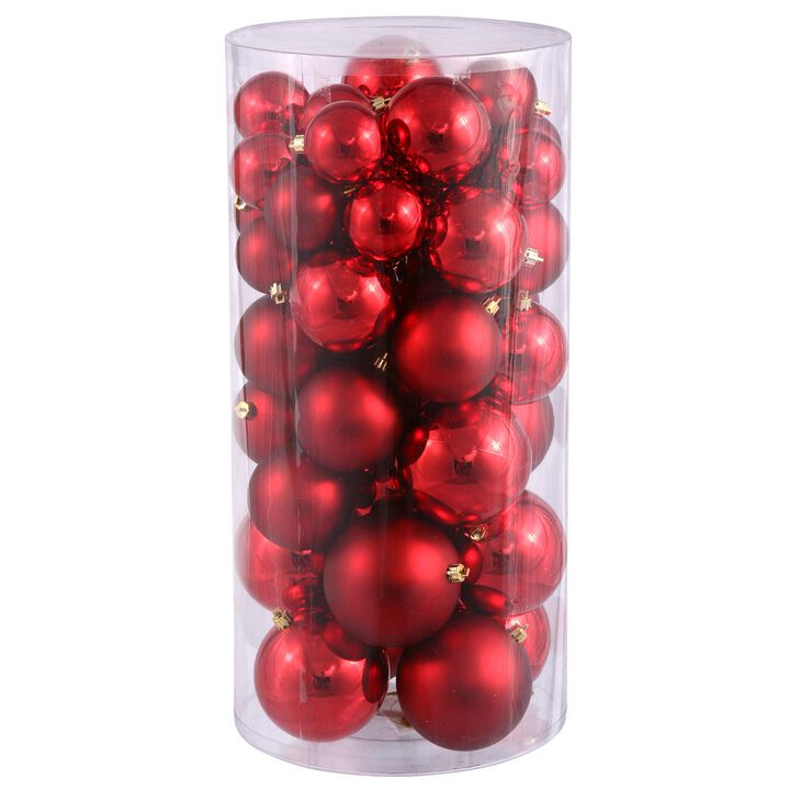 Vickerman Red Ornament Ball Set Shiny and Matte Finish, Includes 50 Per Box, 1.5 to 2-Inch Variety - Ready to Hang - Variety of Finishes