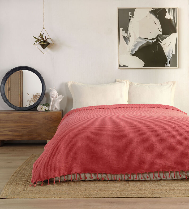 Textile Waffle Plain Cotton King Coverlet