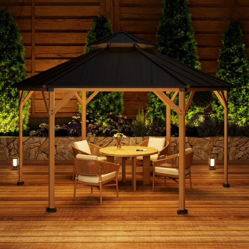 Mondawe 15Ft Hexagon Hardtop Gazebo with Solar LED Light and Metal Roof, Gray image number 2