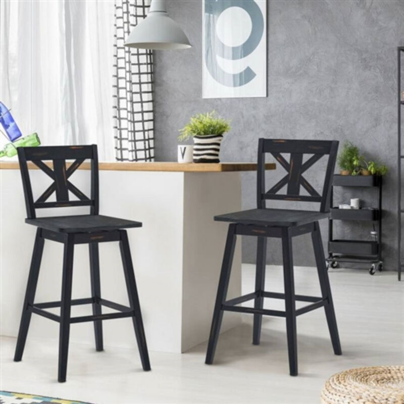 Set of 2 Wood Swivel Barstools – Modern Farmhouse Style for Kitchen, Dining Room, or Counter