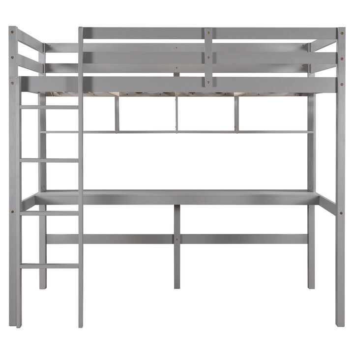 Merax Twin Size Loft Bed with Convenient Desk, Shelves, and Ladder