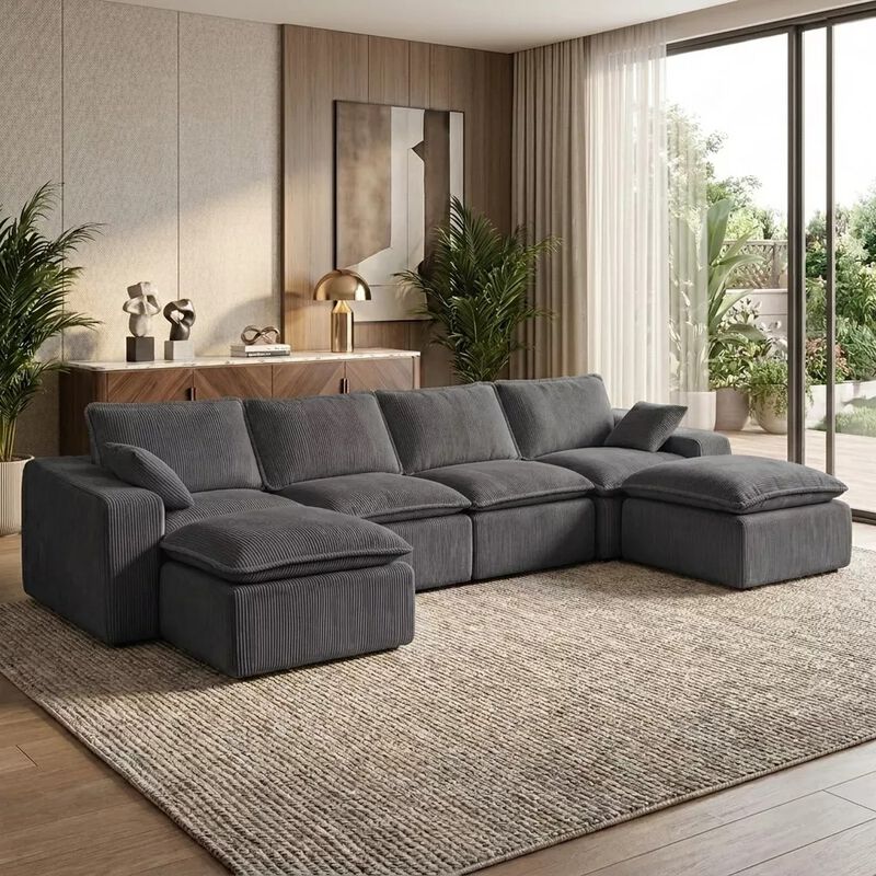 137" U-Shape Modular Sectional Sofa, Boneless Cloud Design, 6-Seater image number 9