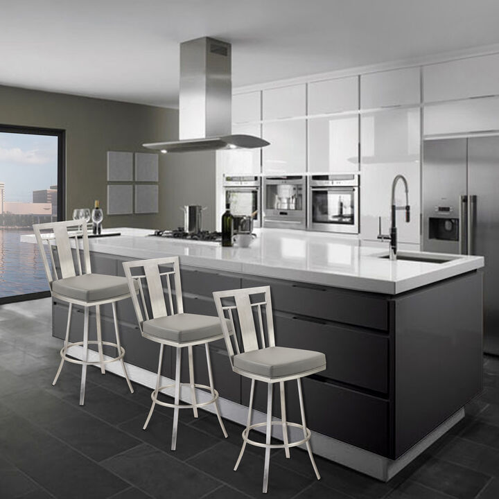Cleo  Modern Swivel Barstool In Gray and Stainless Steel