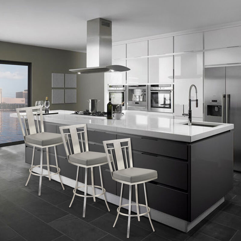 Cleo  Modern Swivel Barstool In Gray and Stainless Steel image number 1