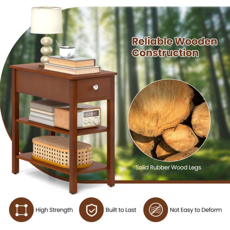 Hivvago 3-Tier Narrow End Table with Drawer and Storage Shelves Set of 2