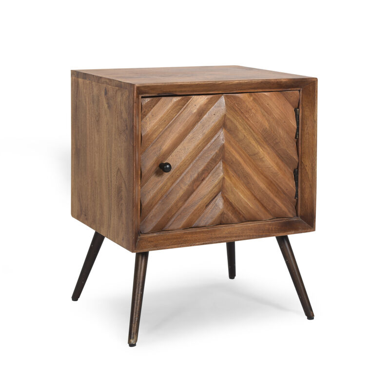 Streamdale Mid-Century Modern Mango Wood Cabinet With Chevron Tile Door