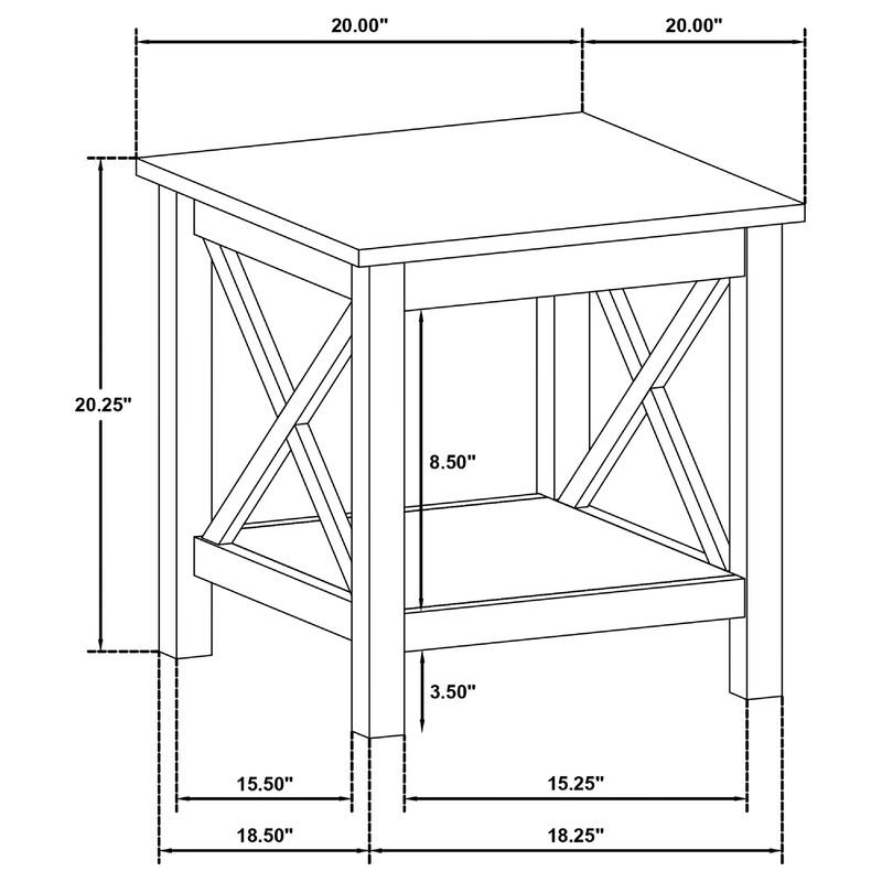 Yuzie Side End Table with Open Shelf, X-Side Frame, White Wood 20 Inch image number 7