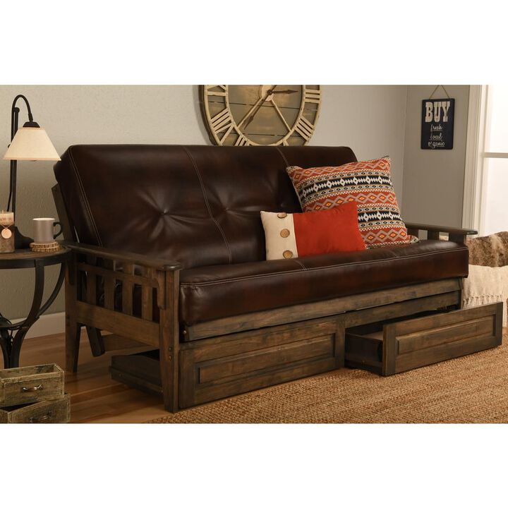 Tucson Frame-Rustic Walnut Finish-Oregon Trail Java Mattress-Storage Drawers