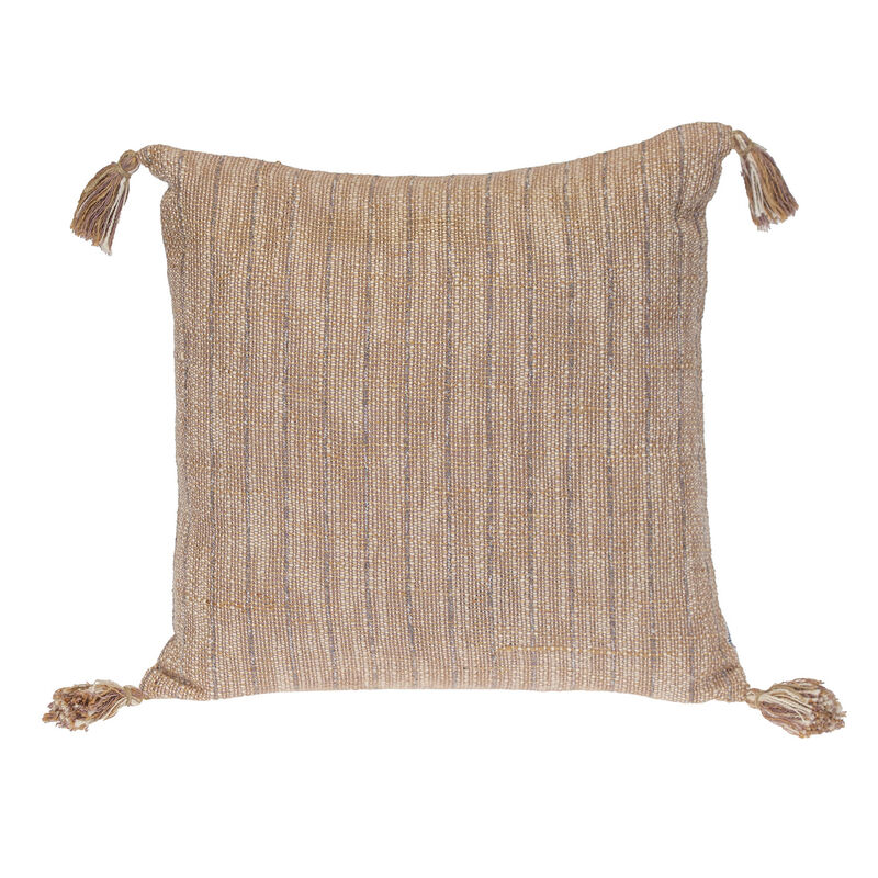 HomeRoots 18" Brown and White Striped Cotton Throw Pillow With Tassels image number 0