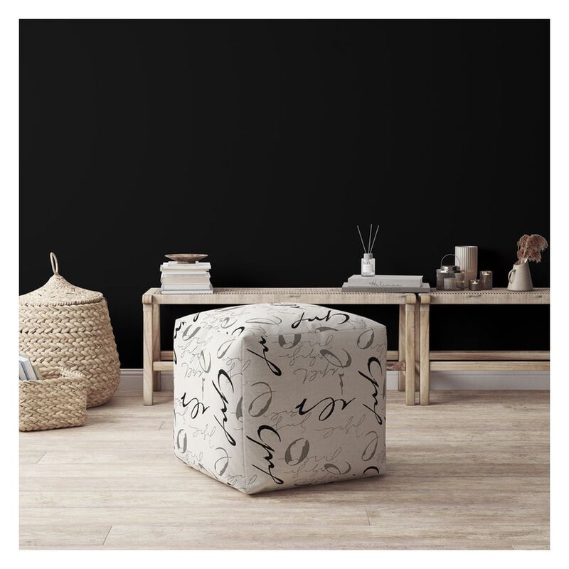 Homezia 17" Black And Grey 100% Polyester Abstract Pouf Ottoman image number 2