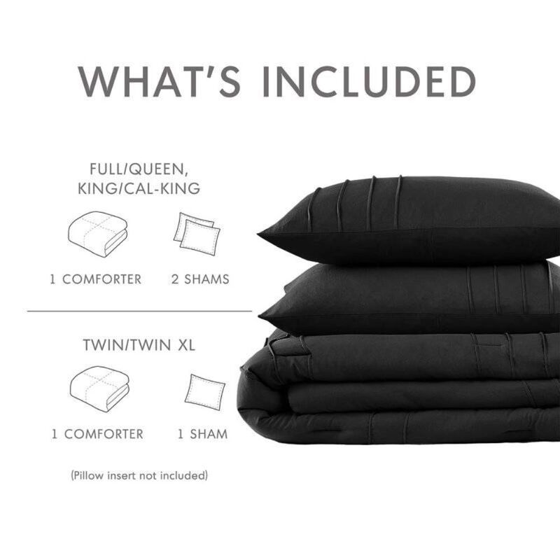 Hivvago Full/Queen size Pre-Washed Pleated Microfiber Comforter Set in Black image number 2