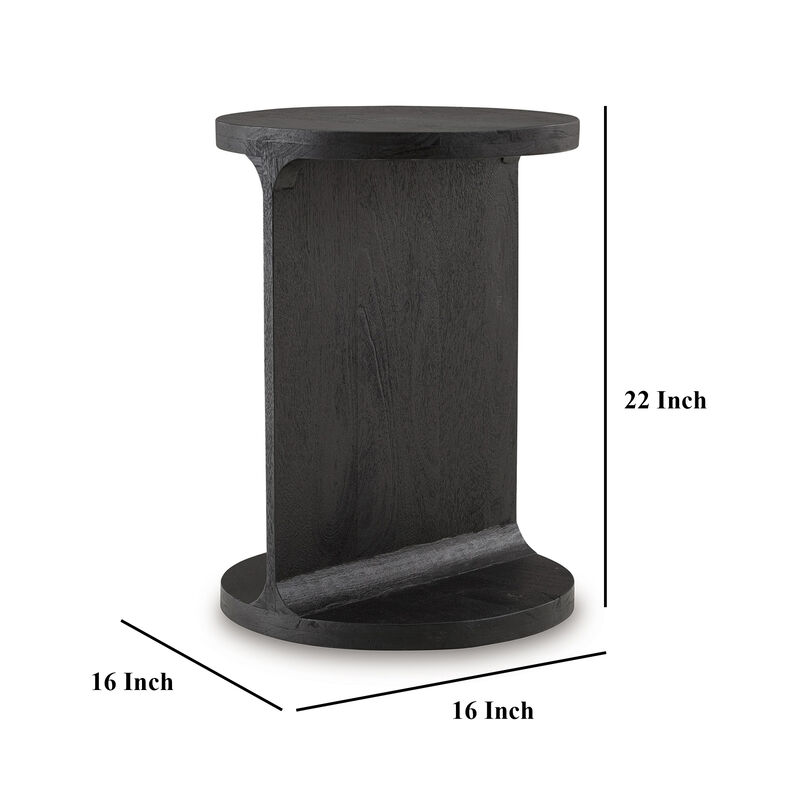 Accent Table, I Shaped Mango Wood Body, Sandblasted Black 16 Inch