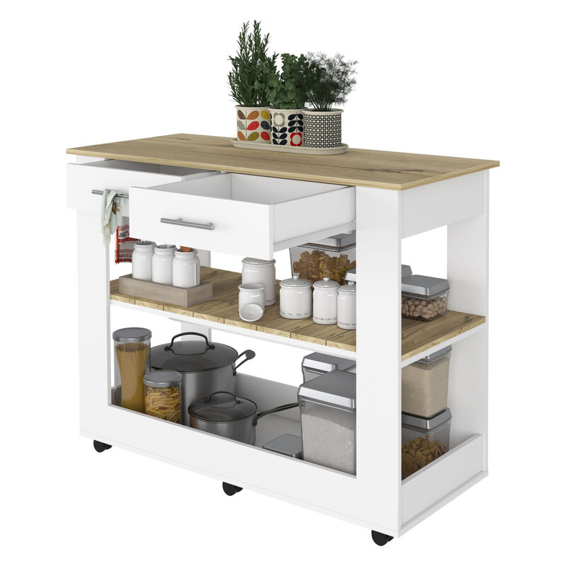 Streamdale Rockaway 2-Drawer 2-Shelf Kitchen Island White And Light Oak image number 6