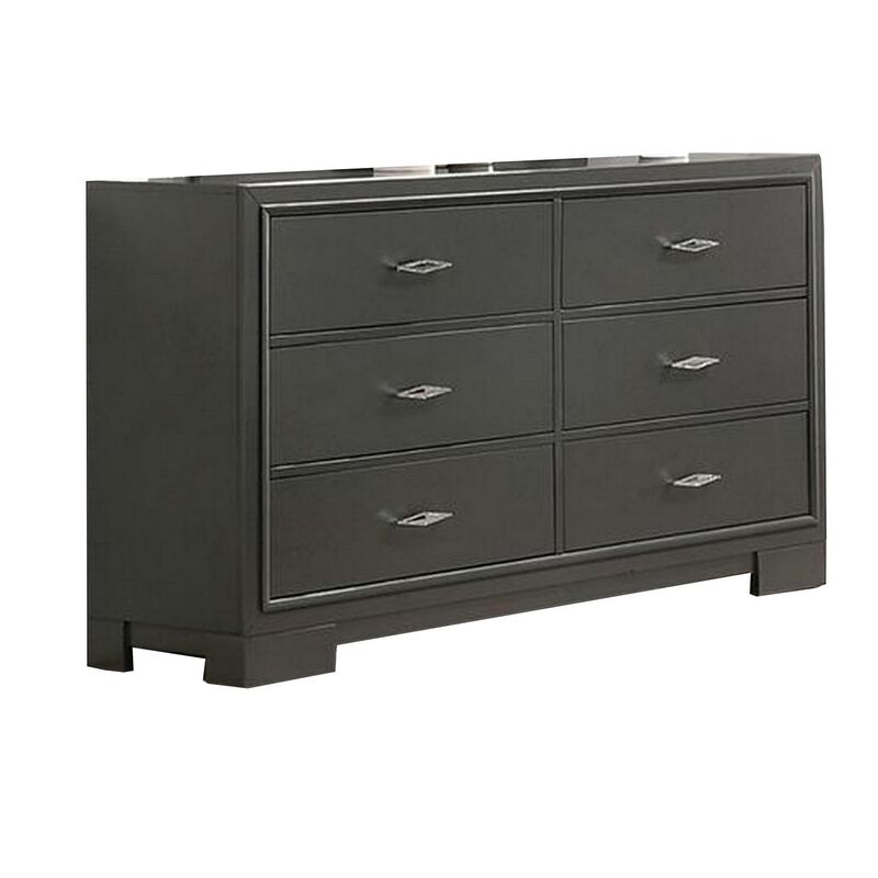 Benjara Aliso 58 Inch Wide Dresser Chest, 6 Drawers, Bracket Feet, Dark Gray