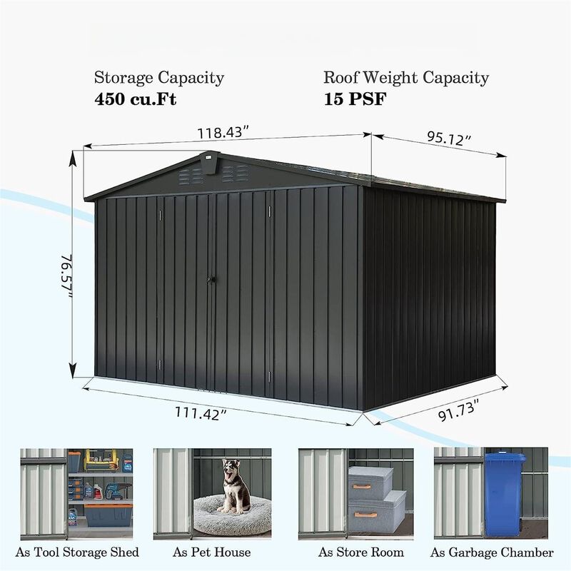 CLIHOME 10x8Ft Outdoor Metal Storage Shed,Patio Galvanized Steel Outdoor Storage Cabinet with Lock image number 5
