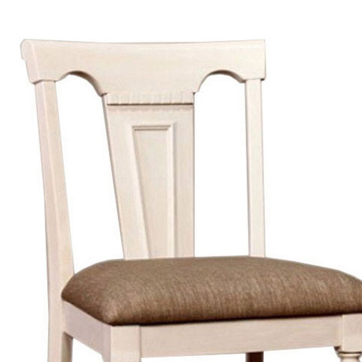 Sabrina Cottage Counter Height Chair Withfabric Cushion, Tan & White, Set of 2-Benzara
