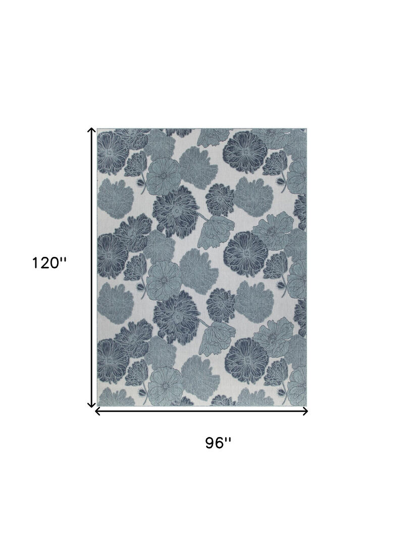 HomeRoots 8' X 10' Navy Blue Sky Blue And Ivory Floral Indoor Outdoor Area Rug image number 5